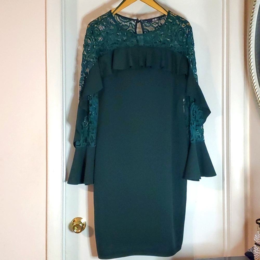 Quiz Midi Green Lace Drape Sleeves Drape Size GB18/ US Sz 14